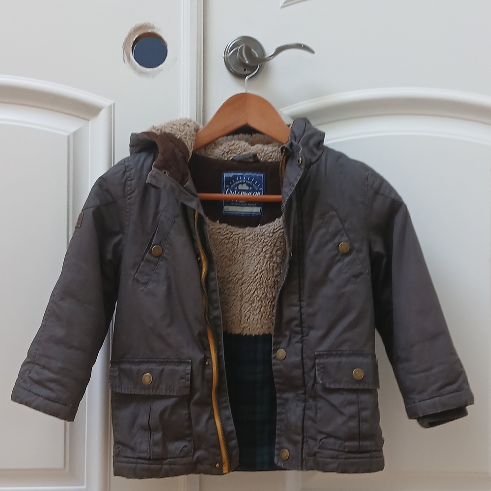 Brown Hooded Jacket with Faux Fur Lining